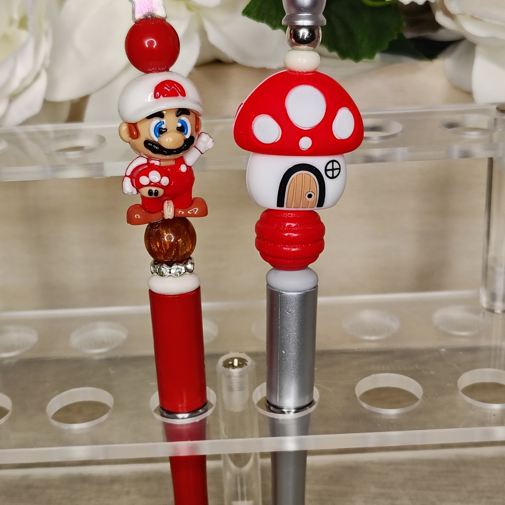 Red and Silver Mushroom Themed Pens